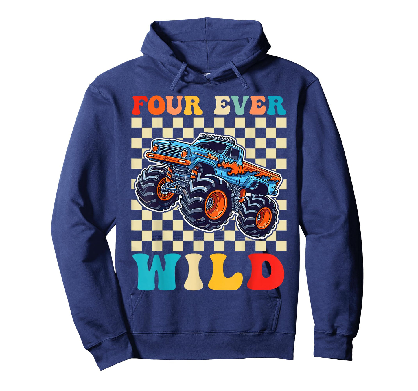 Funny Four Ever Wild 4th Birthday Kids Monster Truck T-Shirt