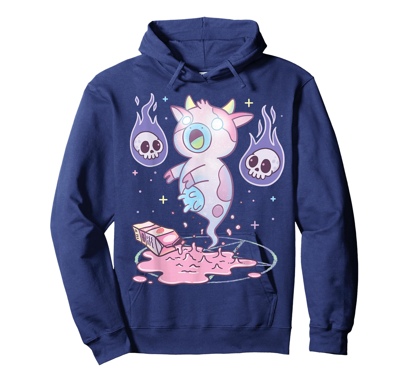 Kawaii Pastel Goth Cute Creepy Strawberry Milk Ghost Cow T-Shirt