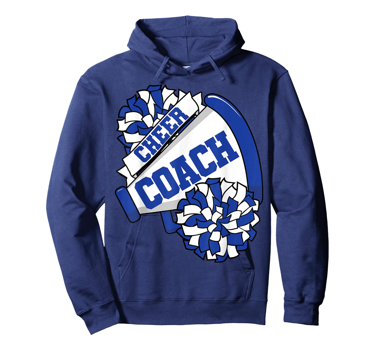 Cheer Coach with Megaphone and Pom Poms Blue T-Shirt