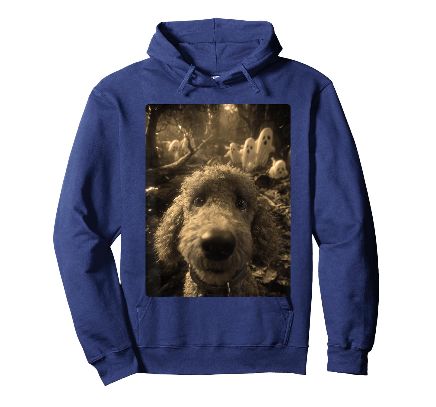 Vintage Poodle Selfie Ghosts Haunted Forest Halloween Dog T-Shirt