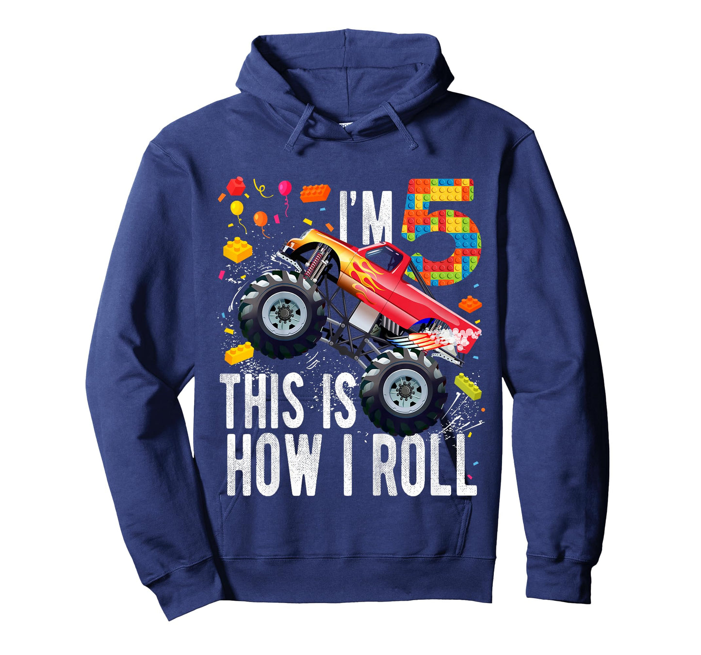 Kids 5 Year Old Building Blocks Monster Truck 5th Birthday Boy T-Shirt