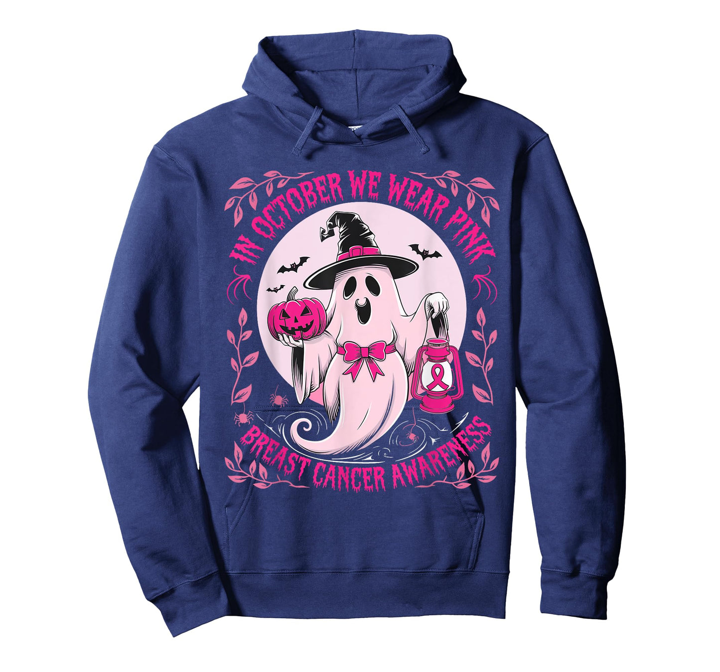 October We Wear Pink Ghost Halloween Pumpkins Breast Cancer T-Shirt
