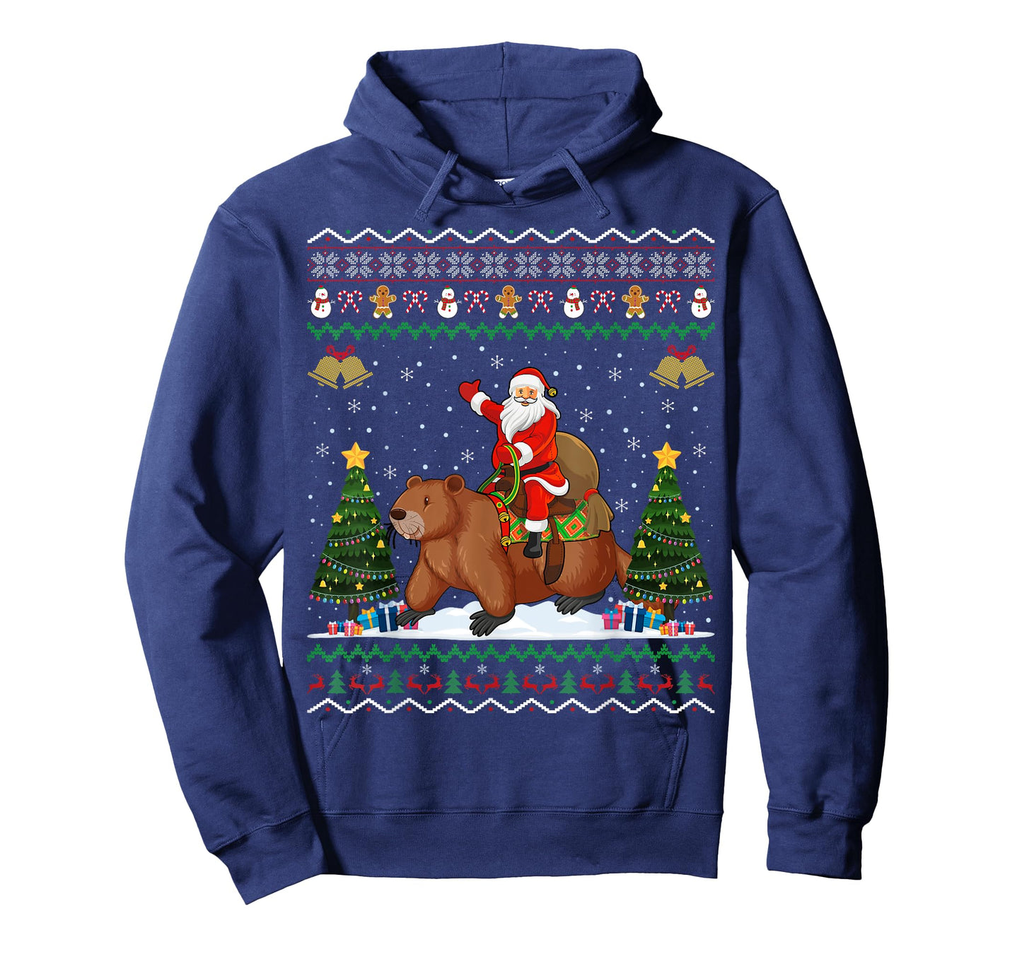 Beaver Ugly Xmas Gift Funny Santa Riding Beaver Christmas T-Shirt