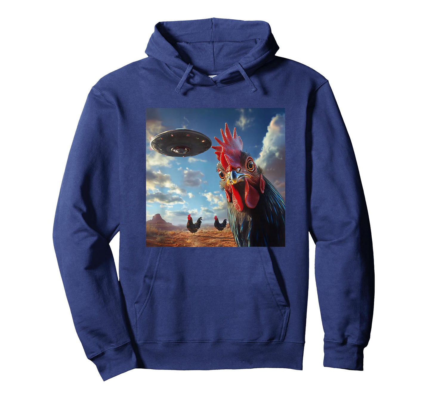 Chicken Hum Selfie with UFOs Weird Print Graphic Space Funny T-Shirt