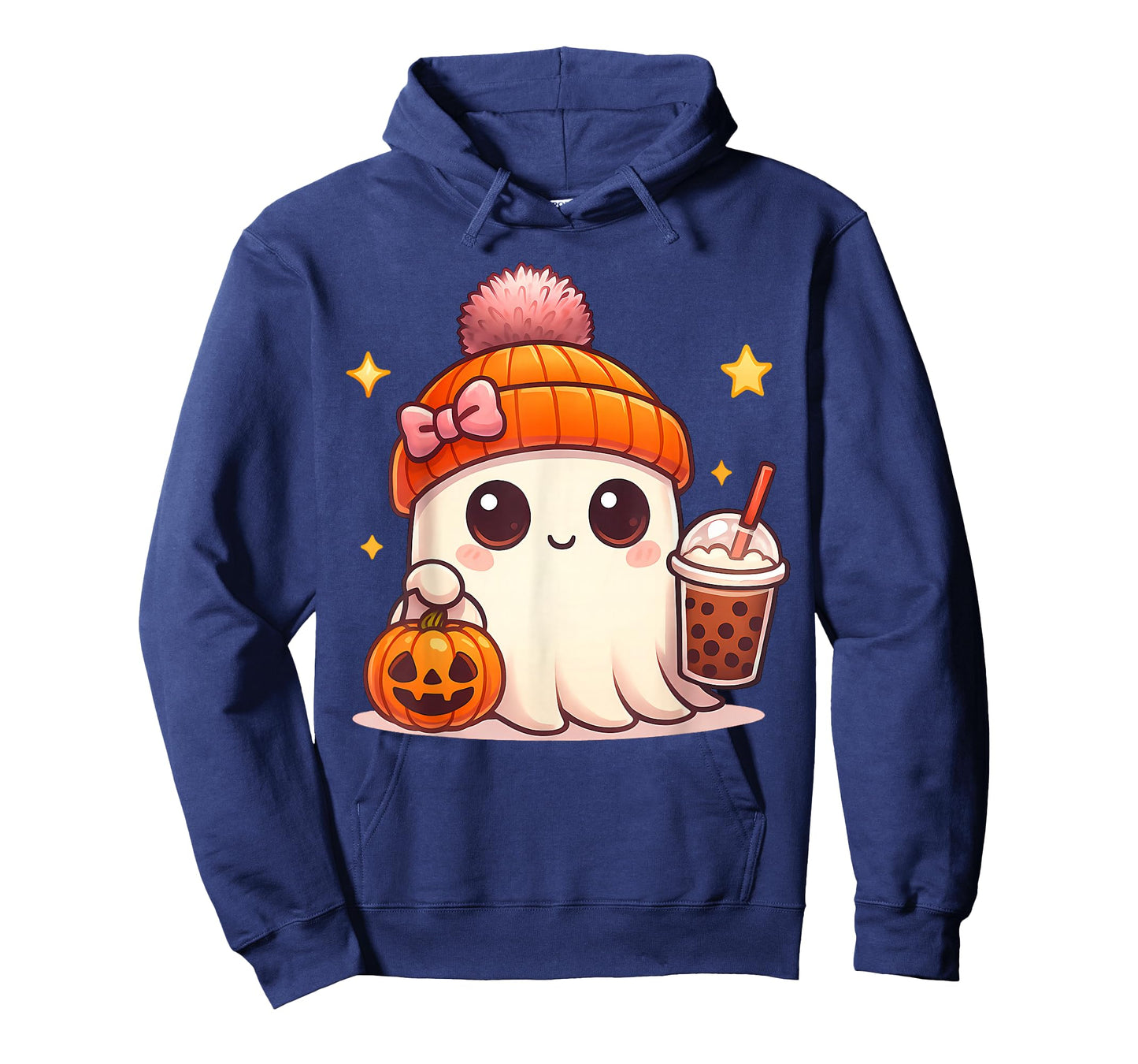 Kawaii Ghost Drinking Pumpkin Boba Tea Cute Ghost Halloween T-Shirt