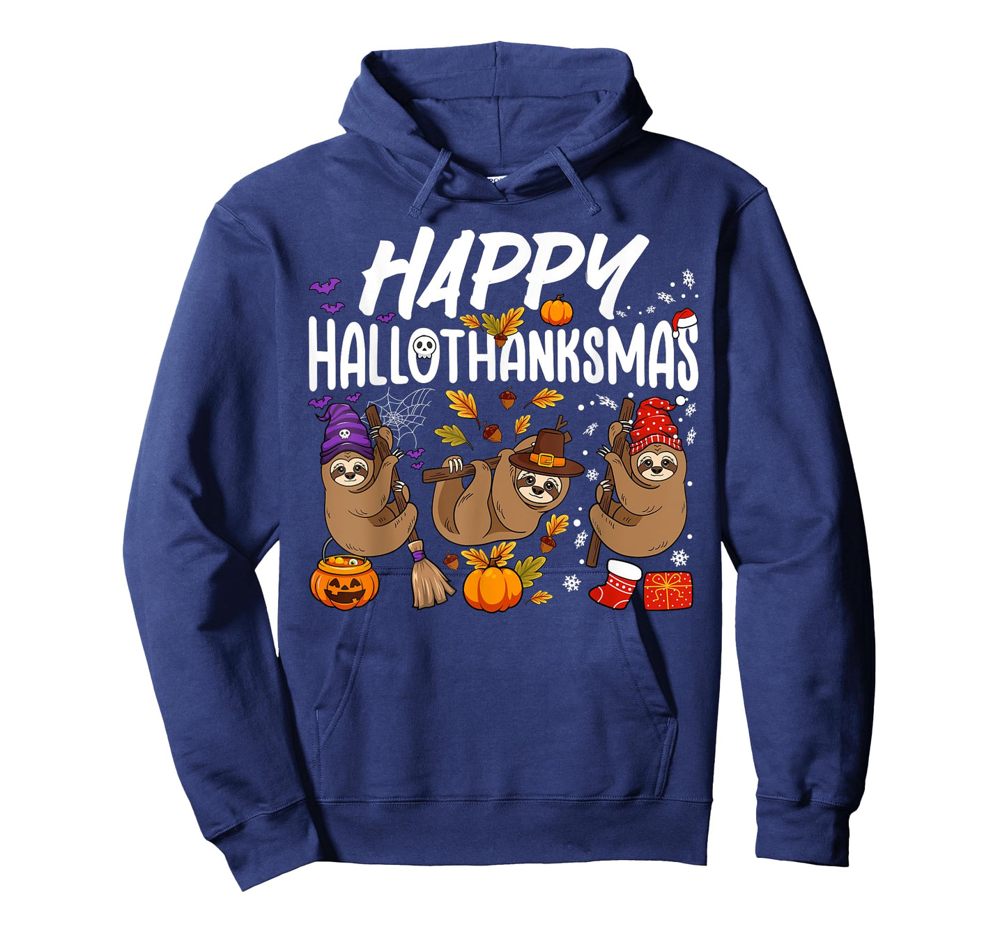 Happy HalloThanksMas Halloween Thanksgiving Christmas Sloth T-Shirt