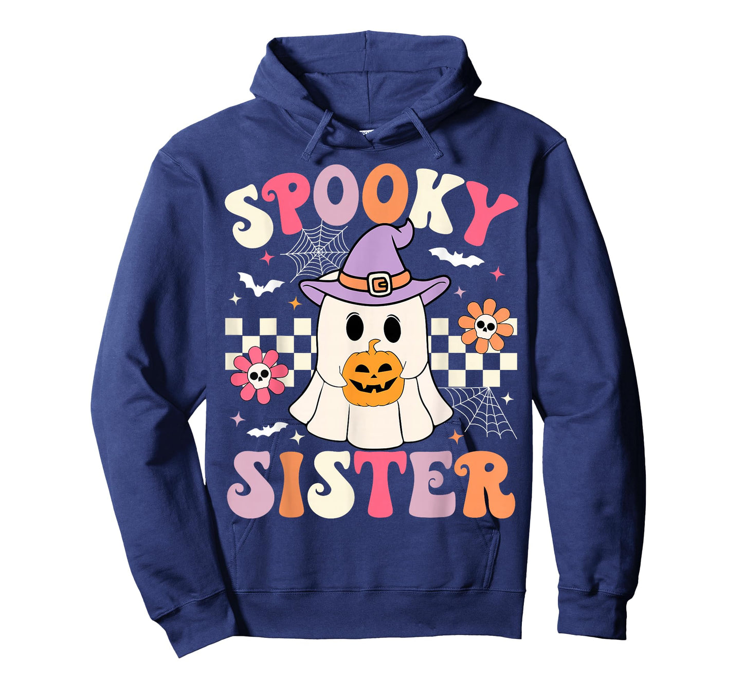 Groovy Spooky Sister Retro Ghost Holding Pumpkin Halloween T-Shirt