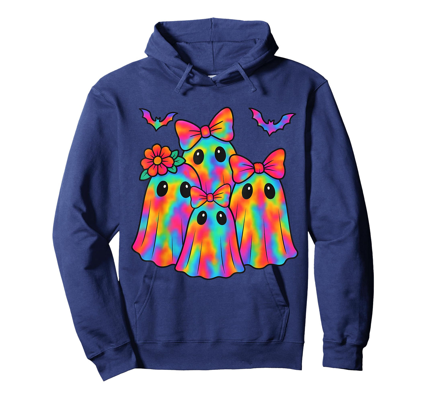 Cute Tie Dye Ghost with Bow Spooky Season Halloween Colorful T-Shirt