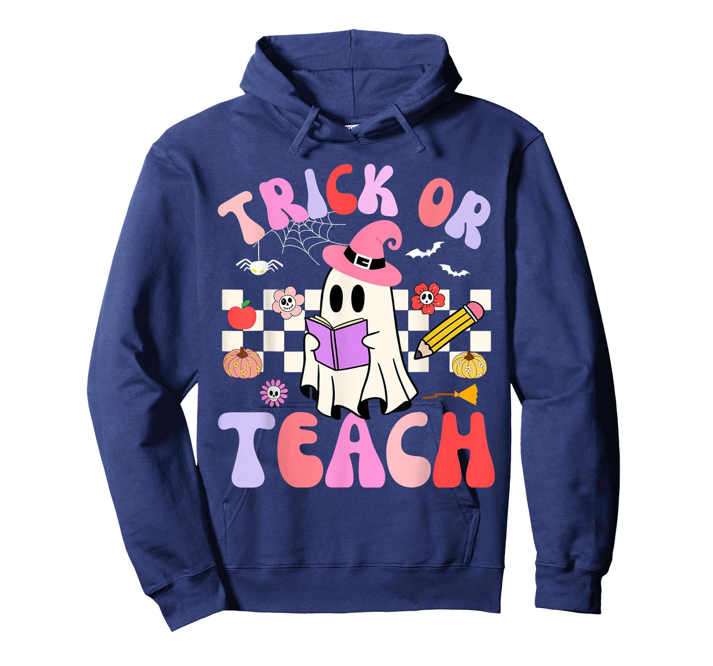 Trick Or Teach Halloween Teacher Floral Ghost Groovy T-Shirt