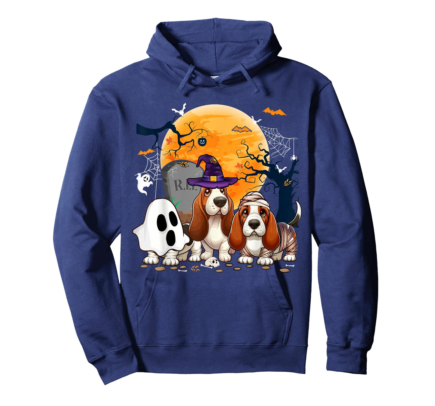 Three Halloween Basset Hounds Cosplay Witch Ghost Mummy T-Shirt