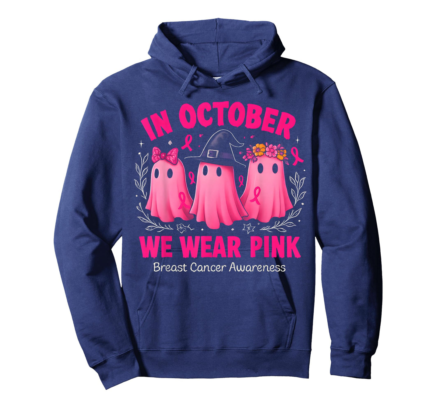 in October We Wear Pink Ghost Halloween Women Breast Cancer T-Shirt