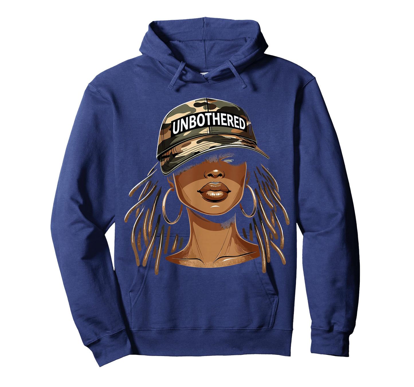 Unbothered Black Woman with Cap Camo Afro T-Shirt