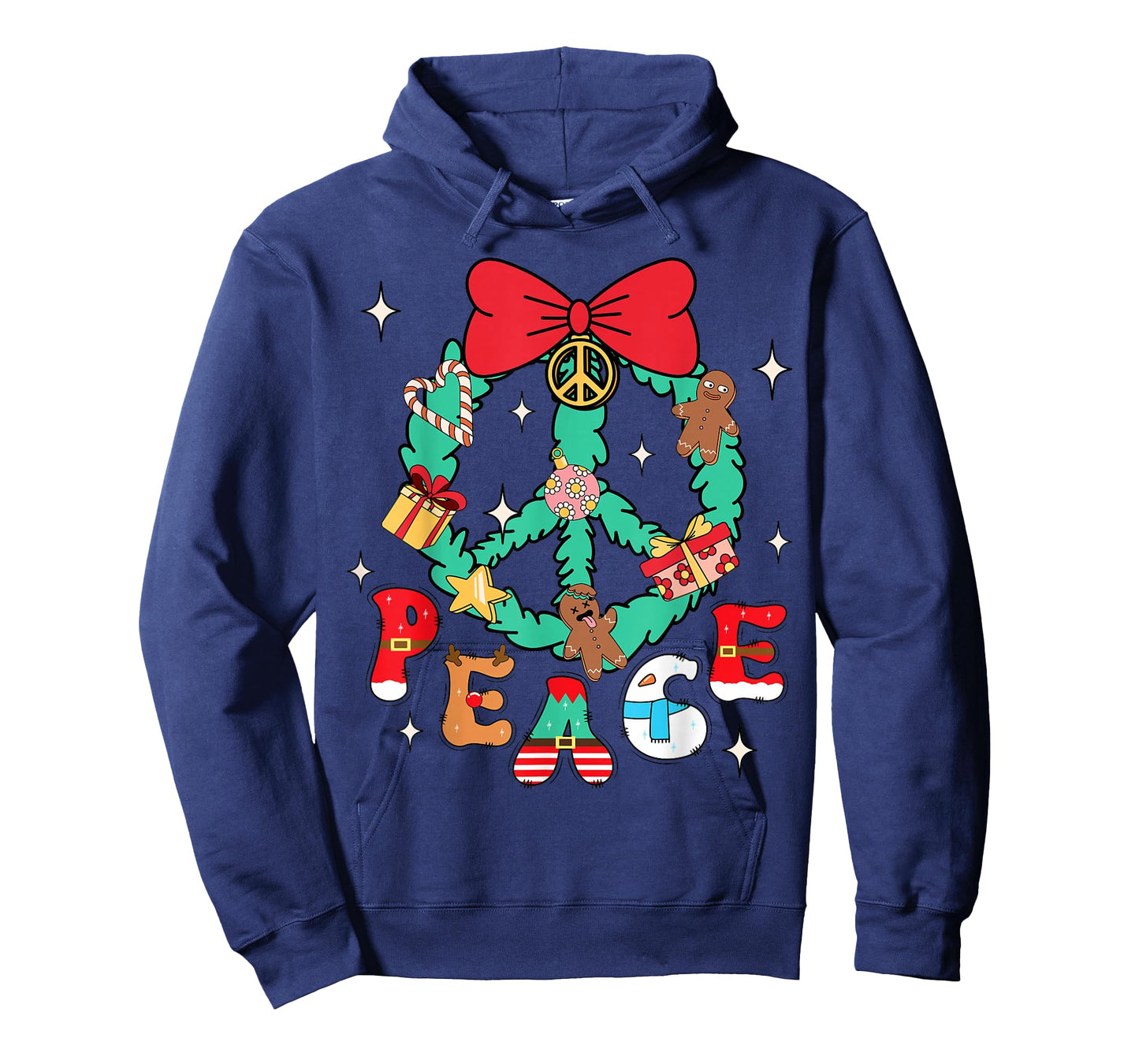 Christmas Peace Wreath Candy Canes Bows Gingerbread Reindeer T-Shirt