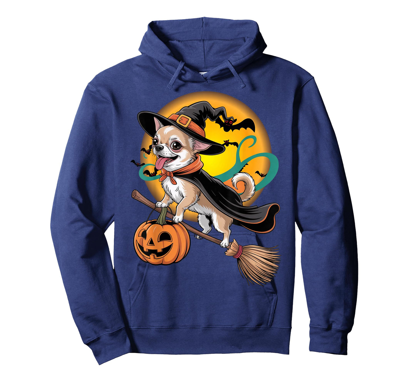 Funny Chihuahua Dog Witch On Broomstick Pumpkin Halloween T-Shirt