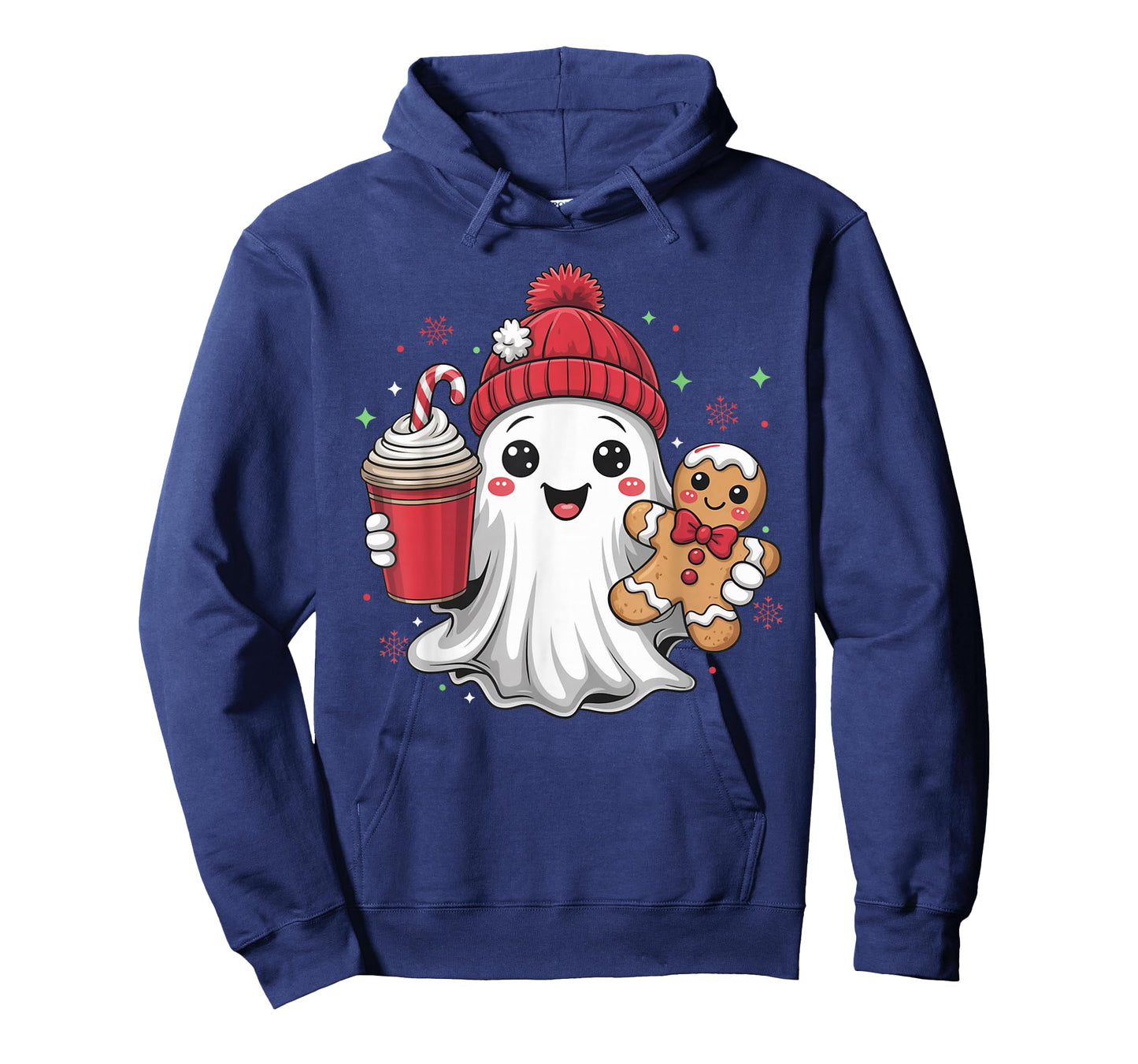 Retro Ghost Beanie Christmas Holiday Xmas Coffee Gingerbread T-Shirt
