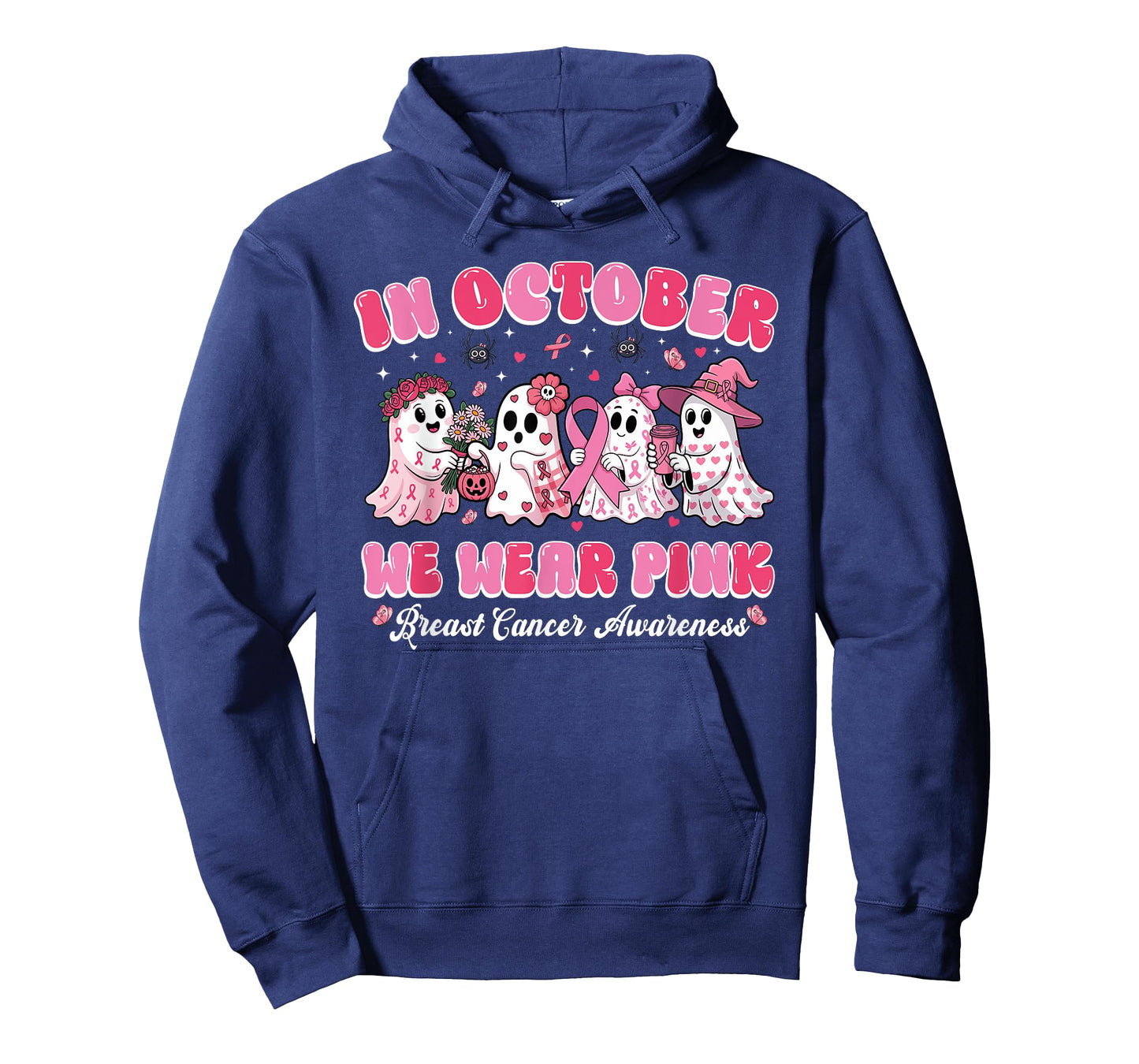 in October We Wear Pink Ghost Breast Cancer Halloween T-Shirt