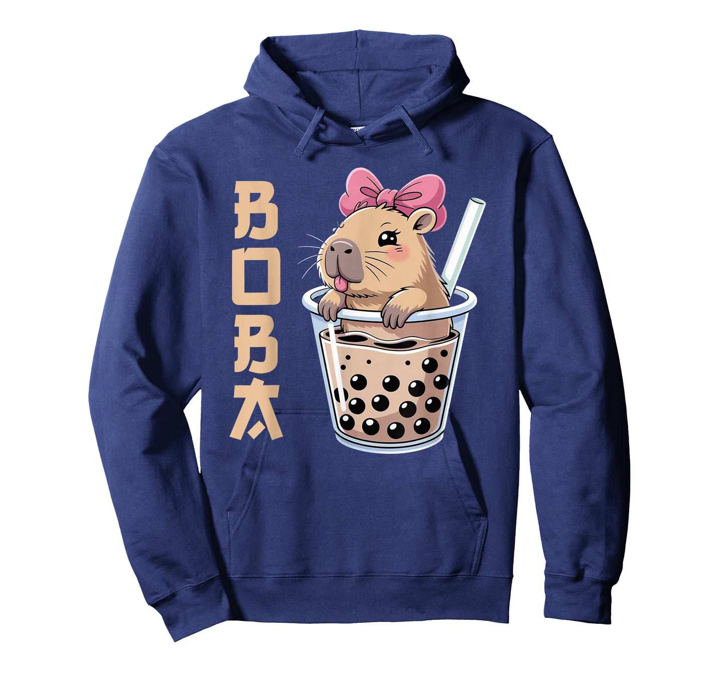 Kawaii Anime Capybara Drinking Boba Tea Pink Coquette Bow T-Shirt