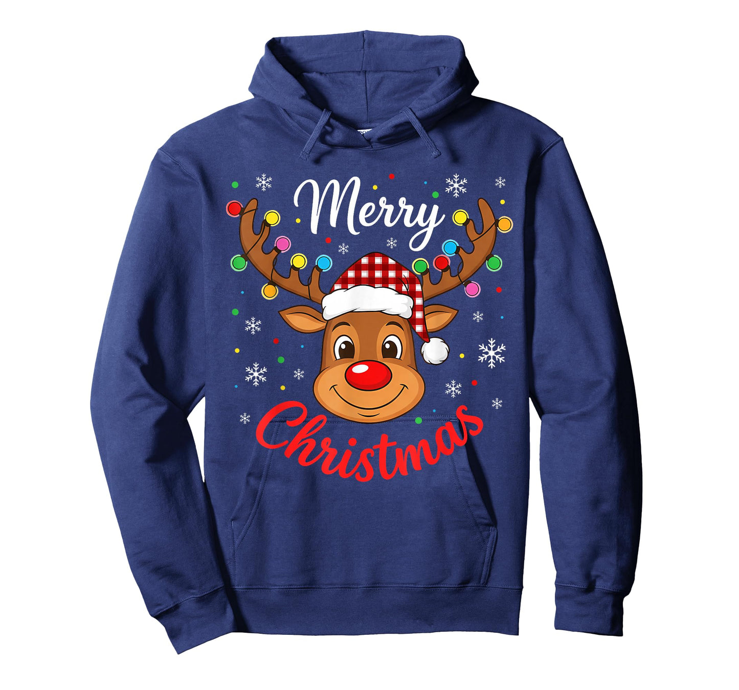 Merry Christmas Reindeer Santa Hat Holiday Matching Family T-Shirt