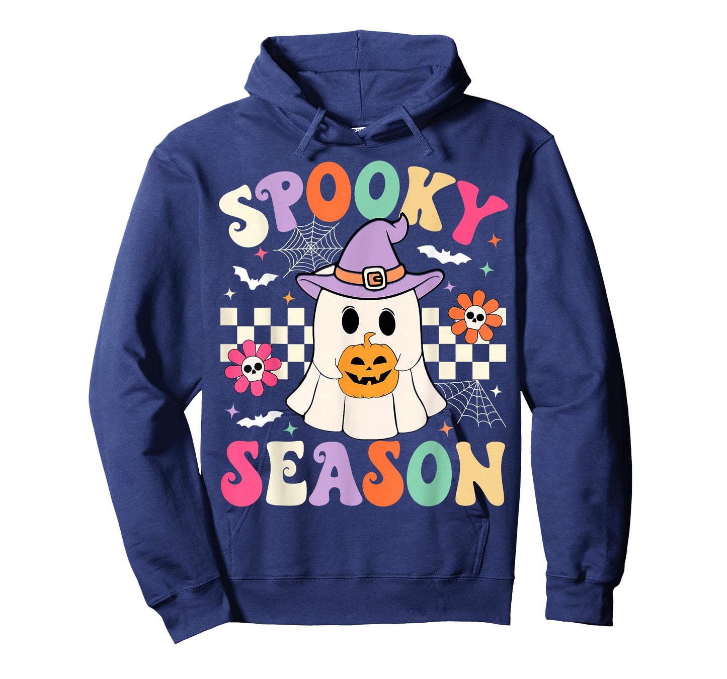 Groovy Spooky Season Retro Ghost Holding Pumpkin Halloween T-Shirt