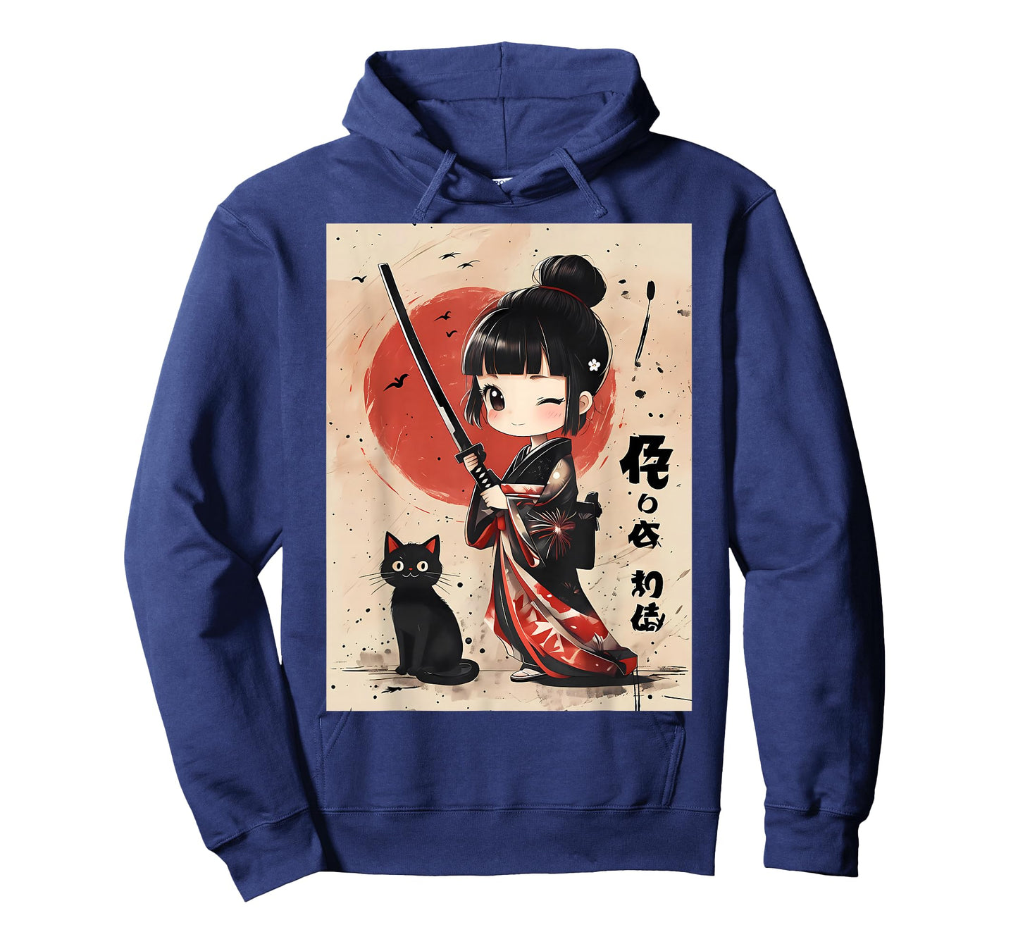 Cute Kawaii Samurai Girl with Katana Cat Japanese Anime T-Shirt