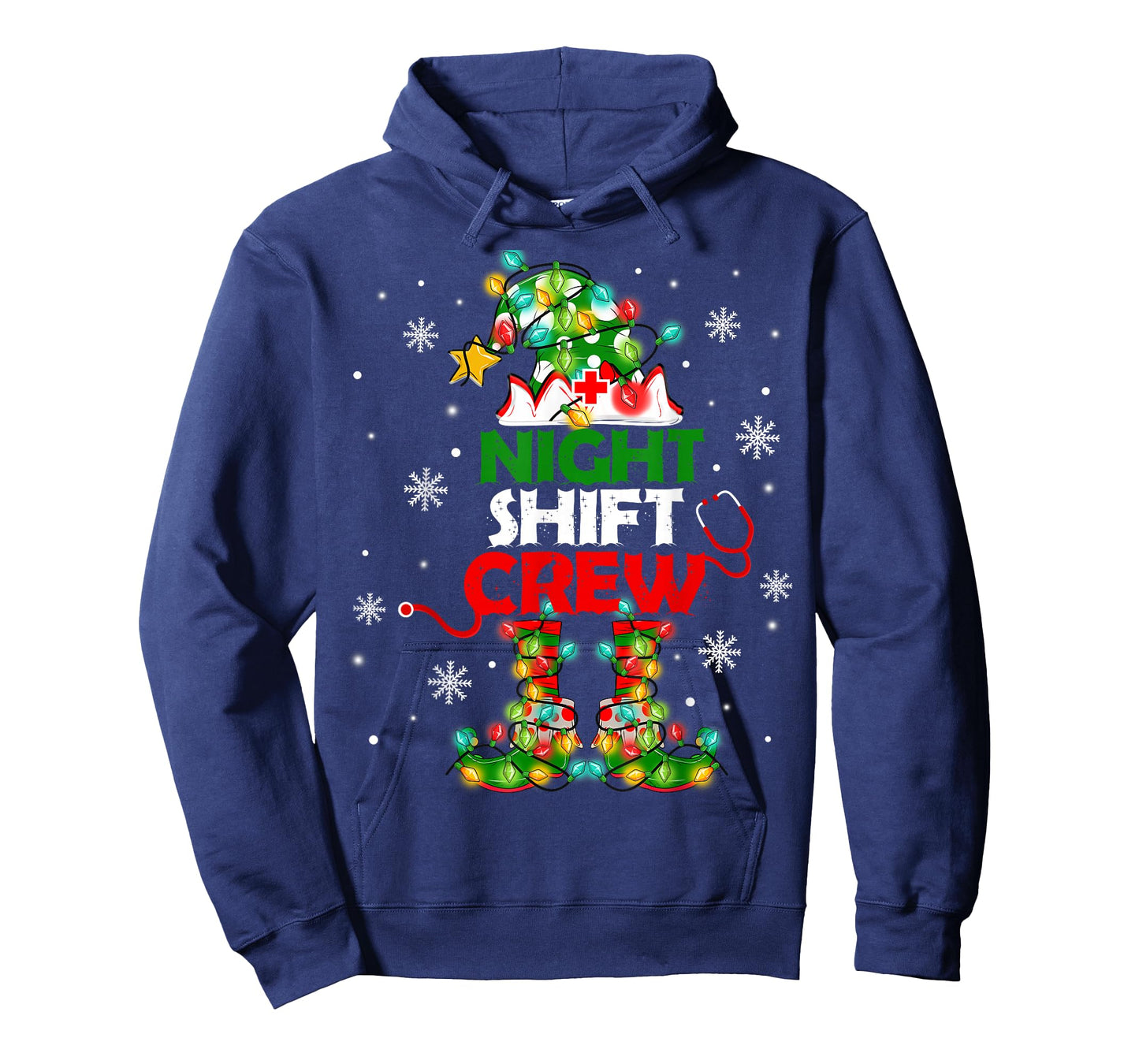 Funny Nurse Elf Christmas Lights Cute Xmas Night Shift Crew T-Shirt