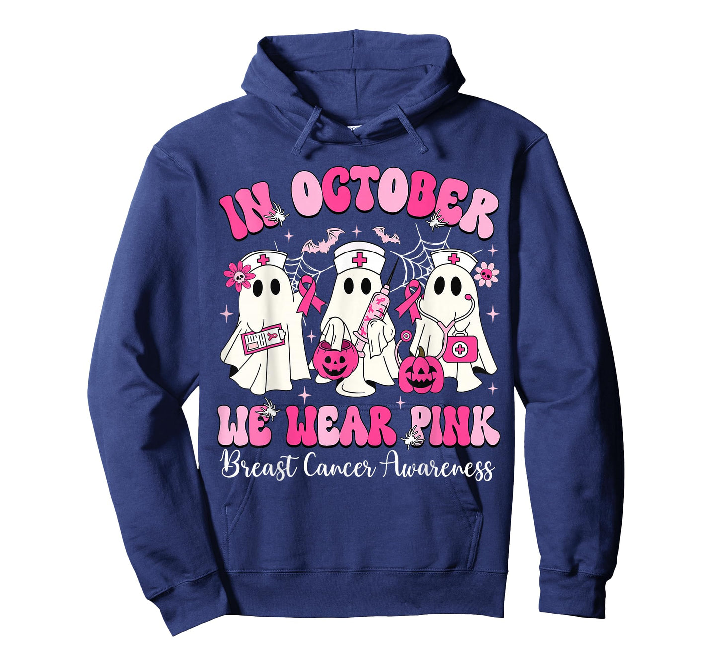 In October We Wear Pink Nurse Ghost Halloween Breast Cancer T-Shirt