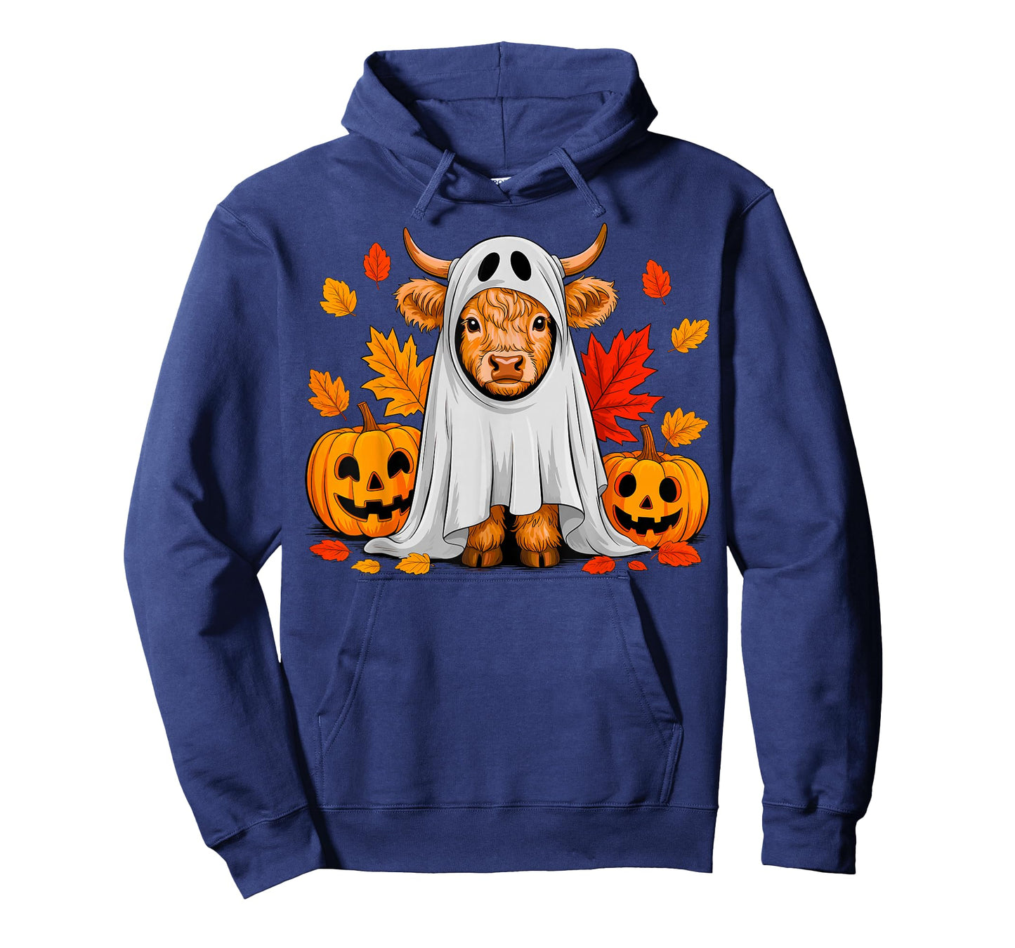Women Highland Cow Ghost Pumpkin Girls Halloween Autumn Fall T-Shirt