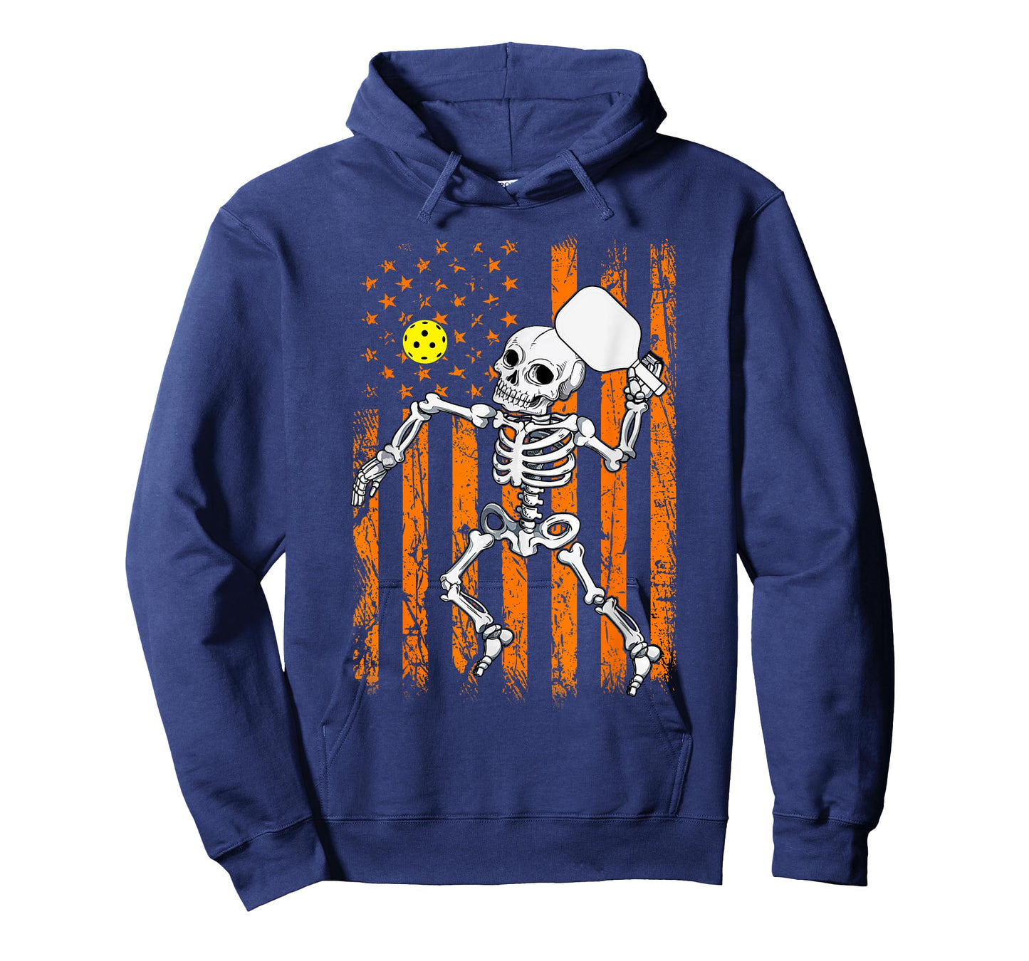 Retro Skeleton Playing Pickleball USA Flag Halloween Boys T-Shirt