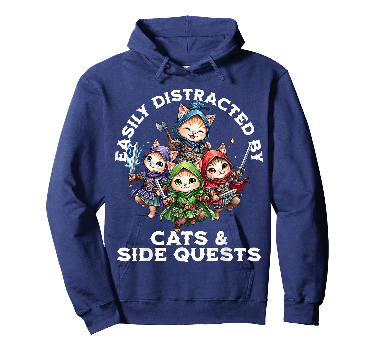 Easily Distracted by Cats and Side Quests Funny Gamer Cat T-Shirt