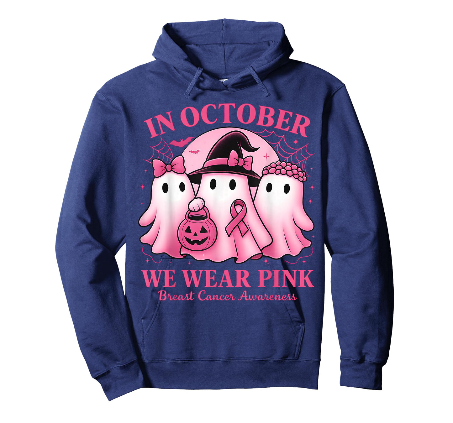 in October We Wear Pink Ghost Halloween Women Breast Cancer T-Shirt