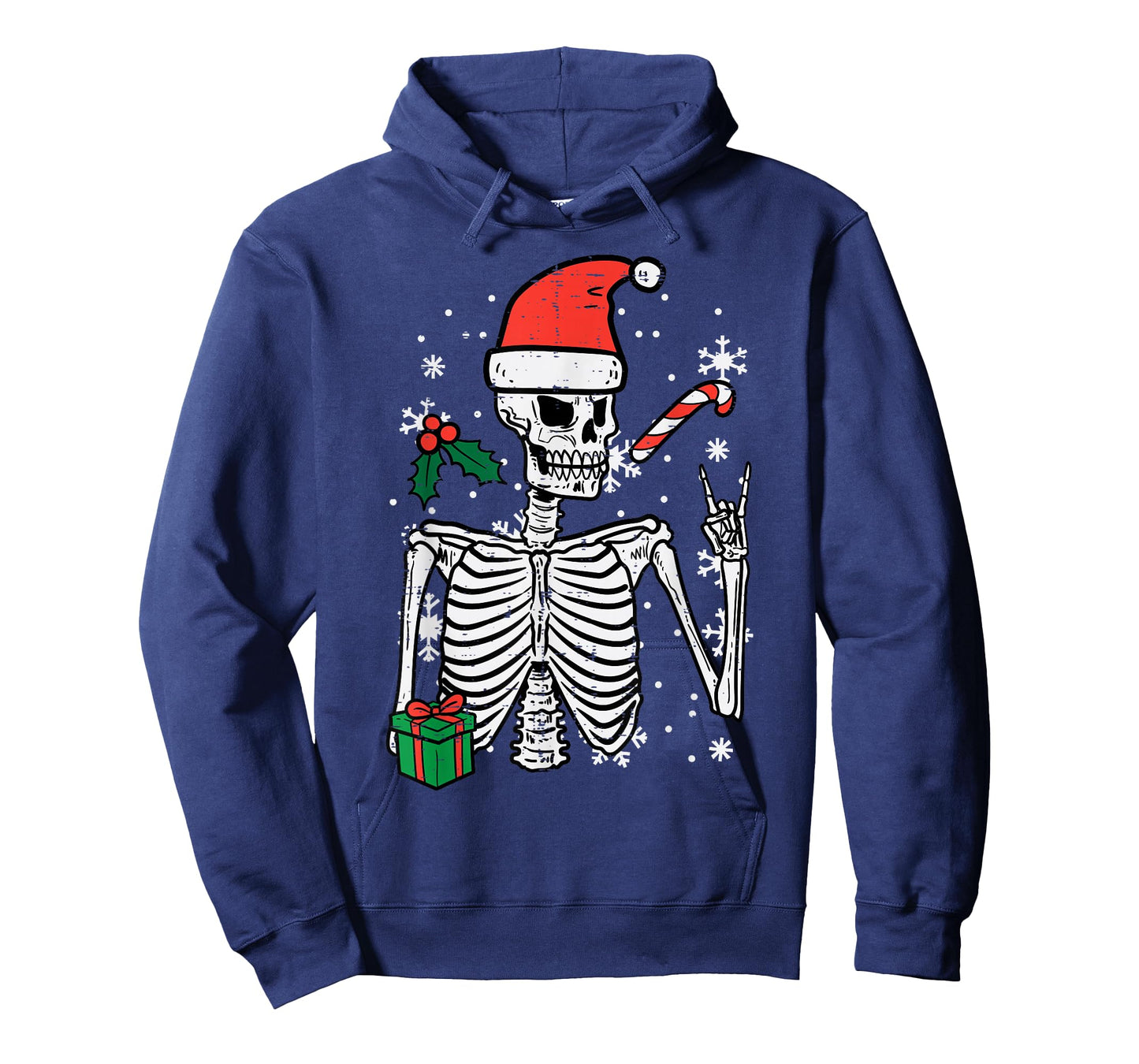 Christmas Rocker Skeleton Santa Rock Hand Xmas Men Boys Kids T-Shirt