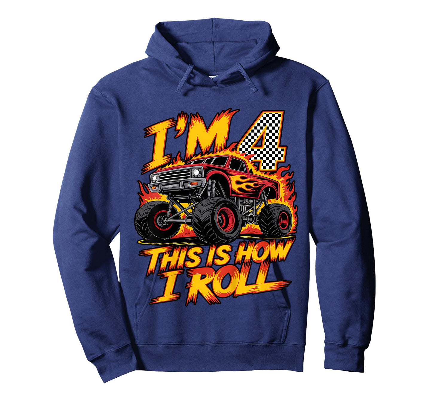 Monster Truck 4th Birthday 4 Year Old Boy Born 2021 Kids T-Shirt