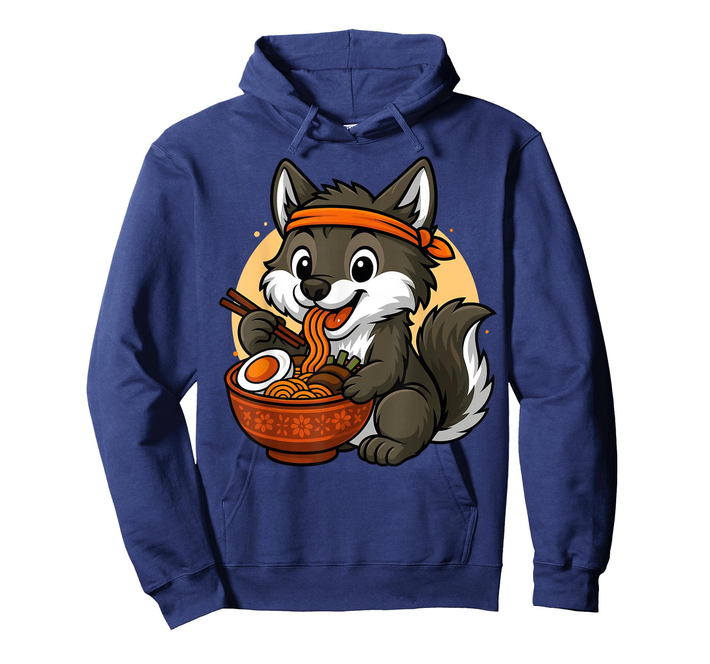 Kawaii Wolf Eating Ramen Graphic Japanese Wolf Graphic T-Shirt