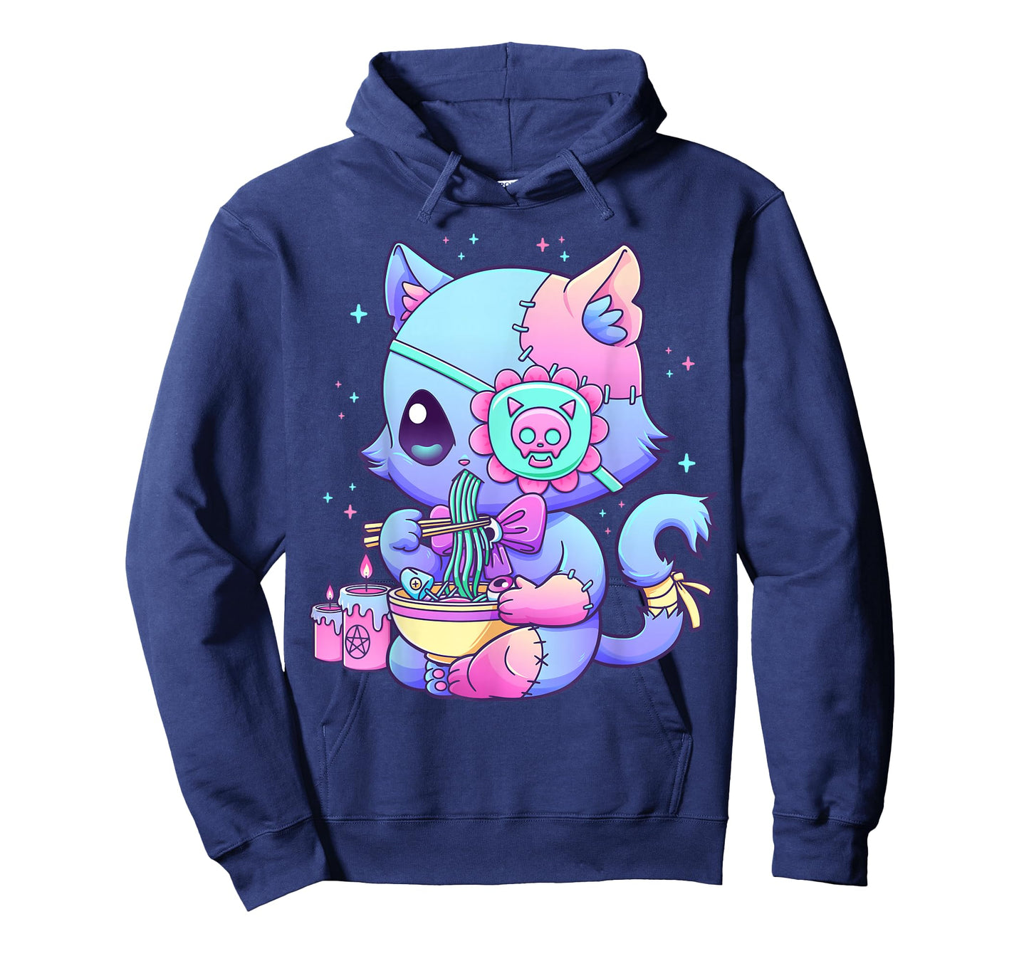 Pastel Goth Aesthetic Kawaii Creepy Cat Eating Ramen Noodles T-Shirt