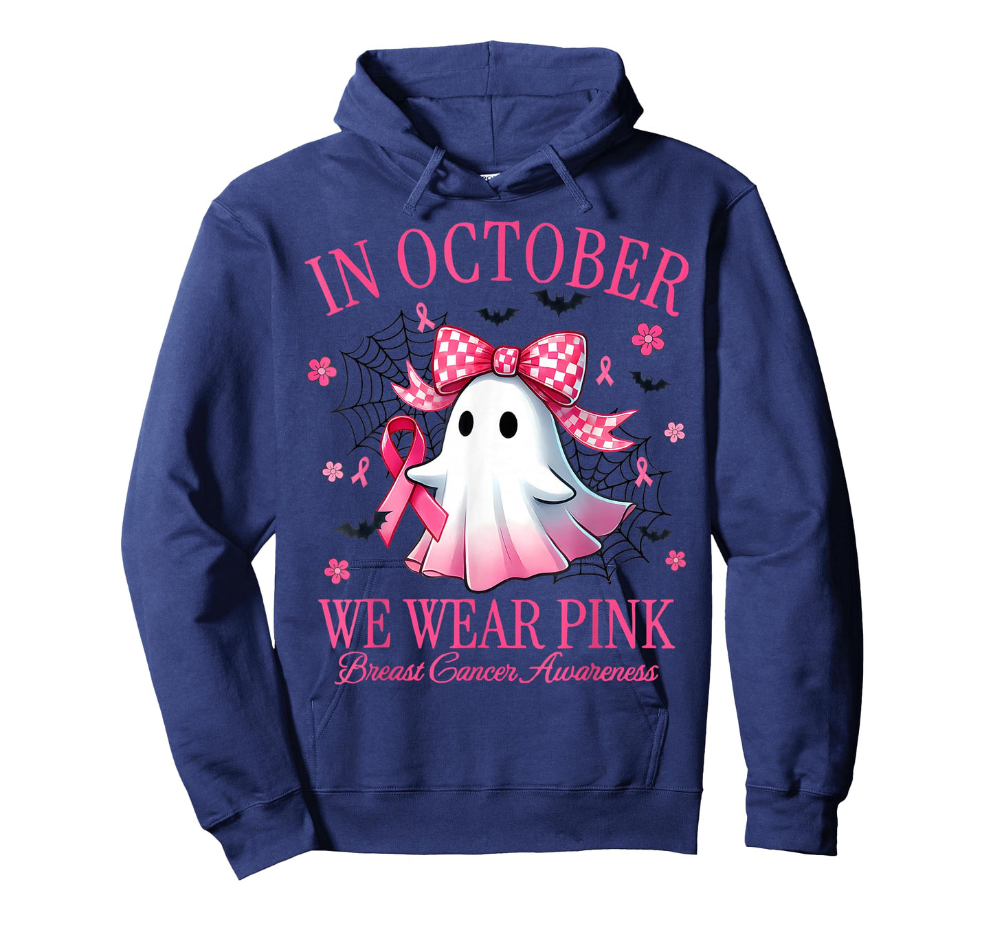 in October We Wear Pink Ghost Witch Breast Cancer Awareness T-Shirt