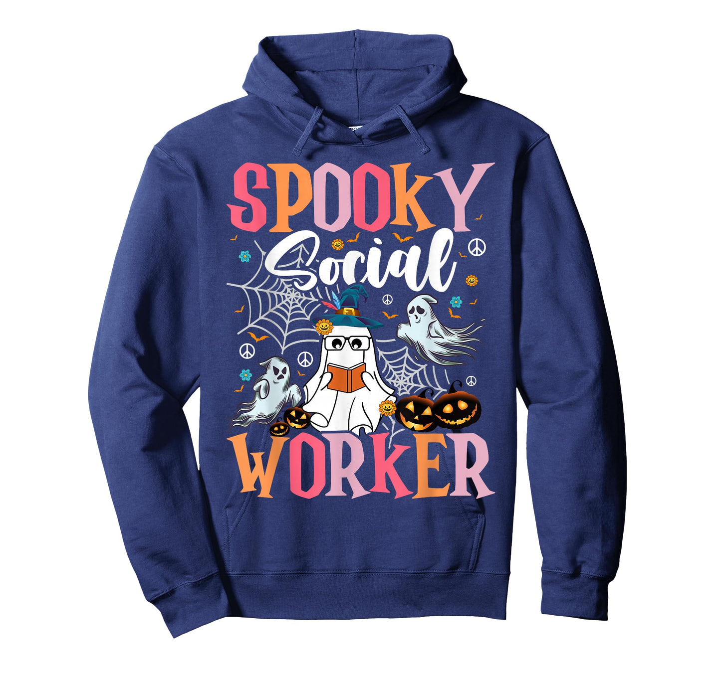 Groovy Retro Ghost Spooky Social Worker Halloween Costume T-Shirt