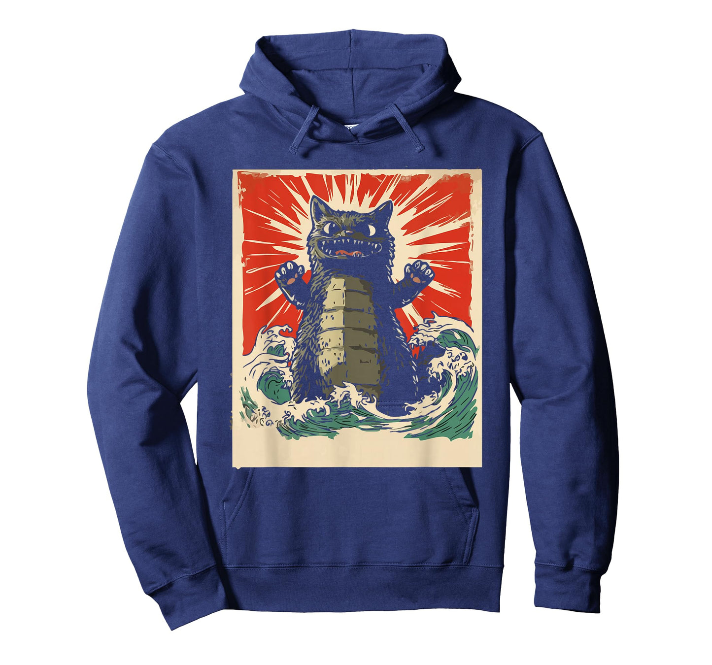 Epic Monster Cat Rising From Waves Retro Kawaii Men Kids T-Shirt