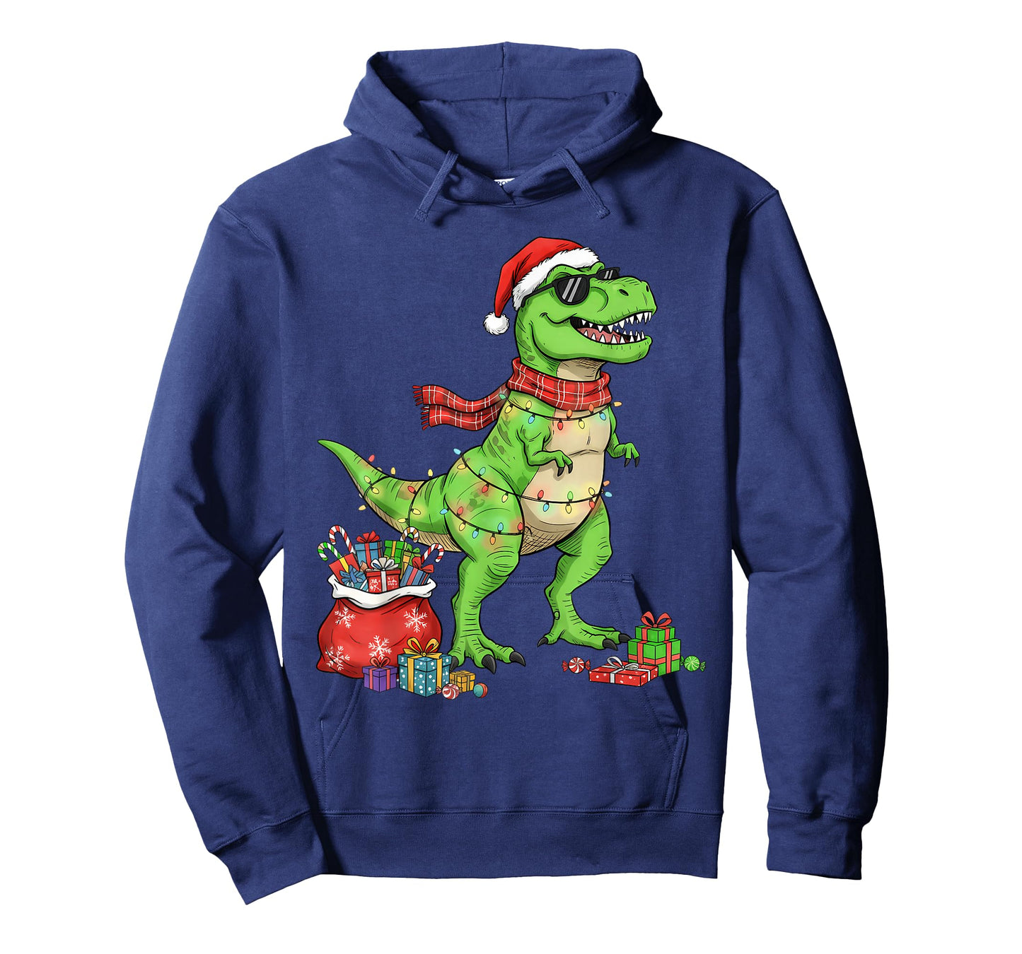 Tree T Rex Santa Hat Funny Christmas Lights Kids Boys Xmas T-Shirt