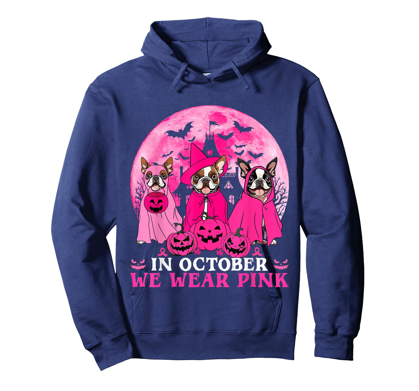 Ghost And Witch Boston Terrier Dog In October We Wear Pink T-Shirt