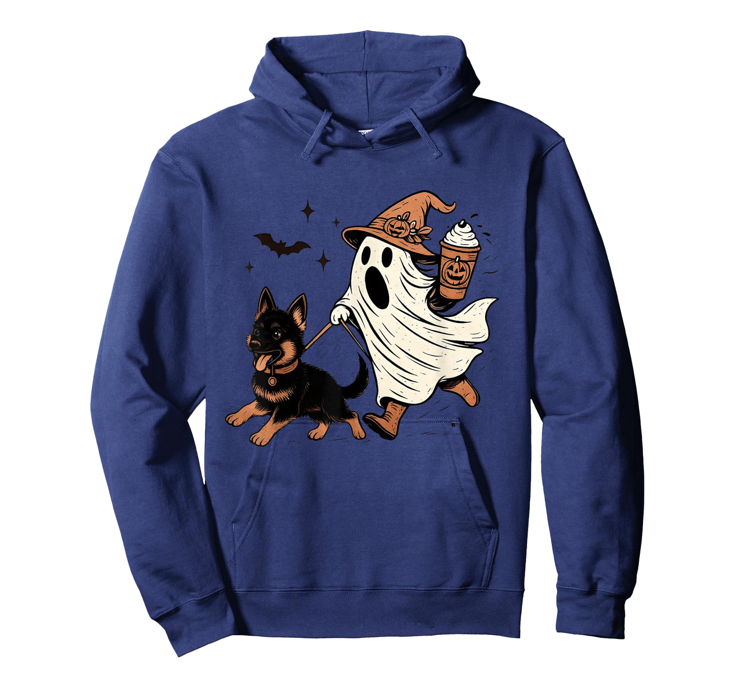 Cute German Shepherd Ghost Pumpkin Retro Happy Halloween T-Shirt