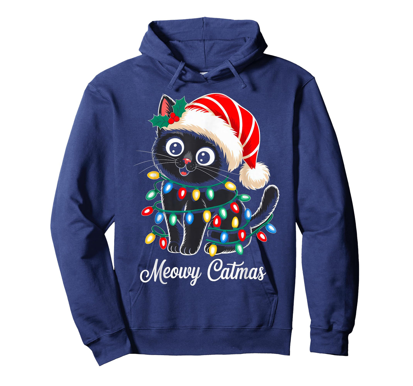 Cute Black Cat Christmas Lights Santa Hat Xmas Meowy Catmas T-Shirt