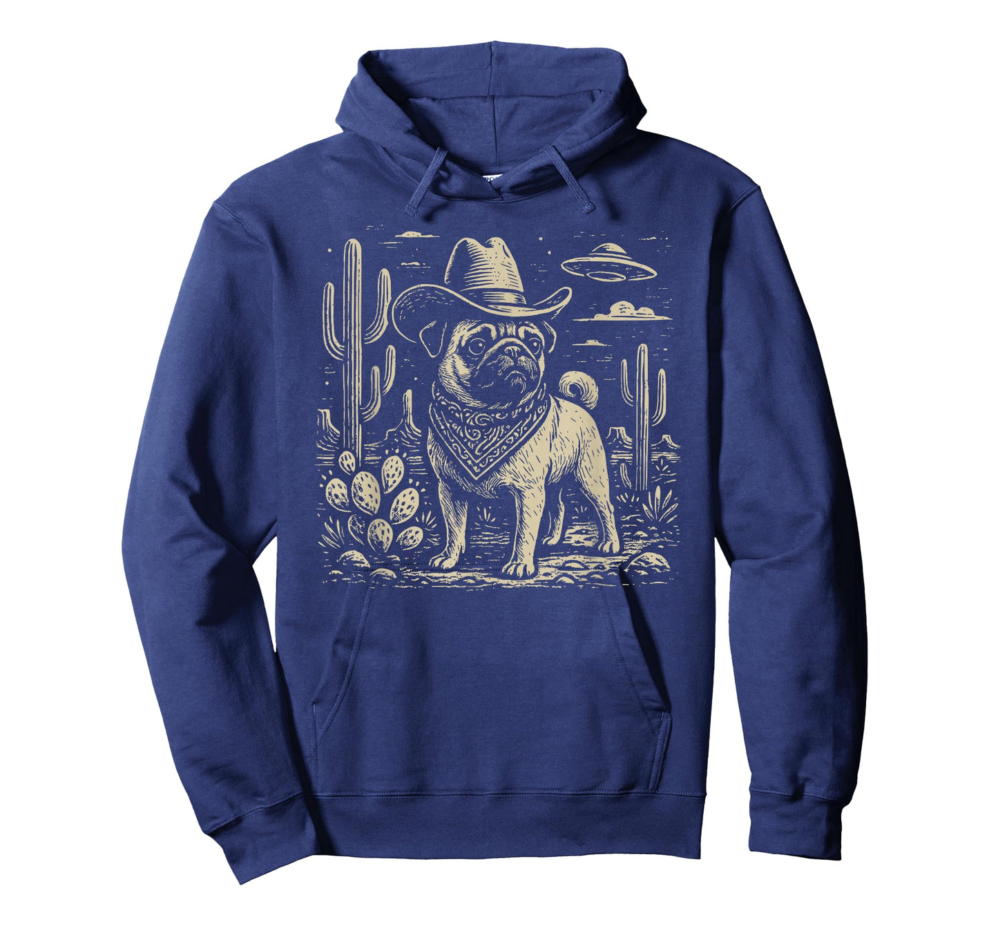 Vintage Western Pug Cowboy UFO Dog T-Shirt