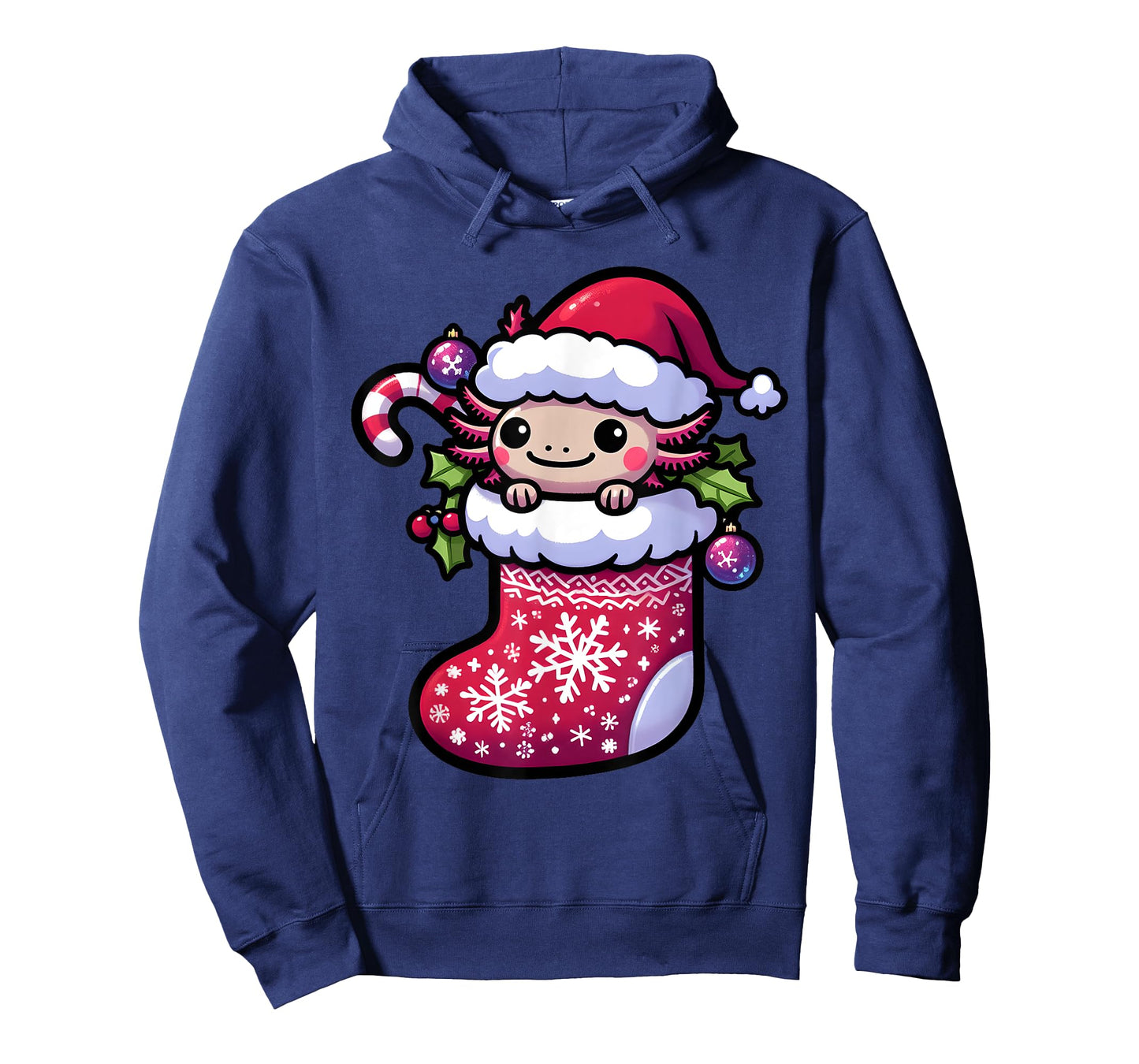 Cute Christmas Candy Cane Santa Axolotl in Xmas Stocking T-Shirt