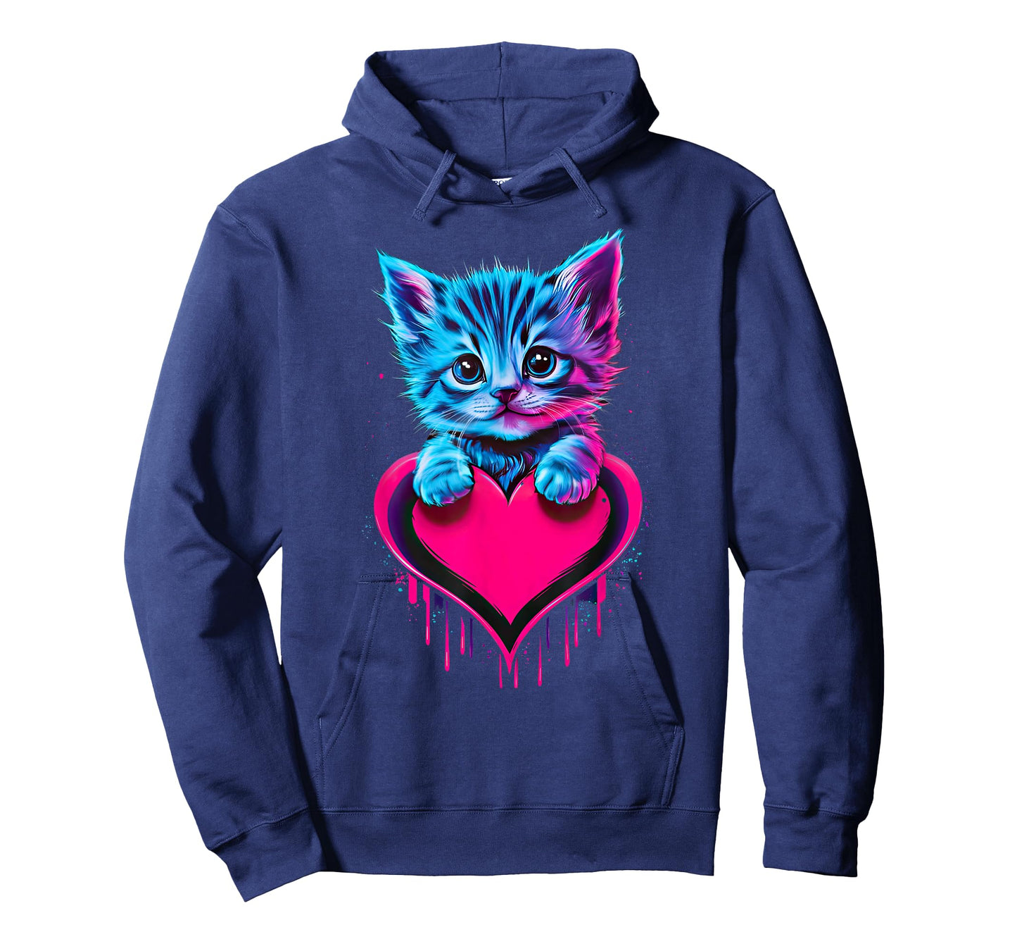 Funny Blacklight Glitch Art Cute Cat Kitten Valentine Heart Men Women Girls Kids T-Shirt