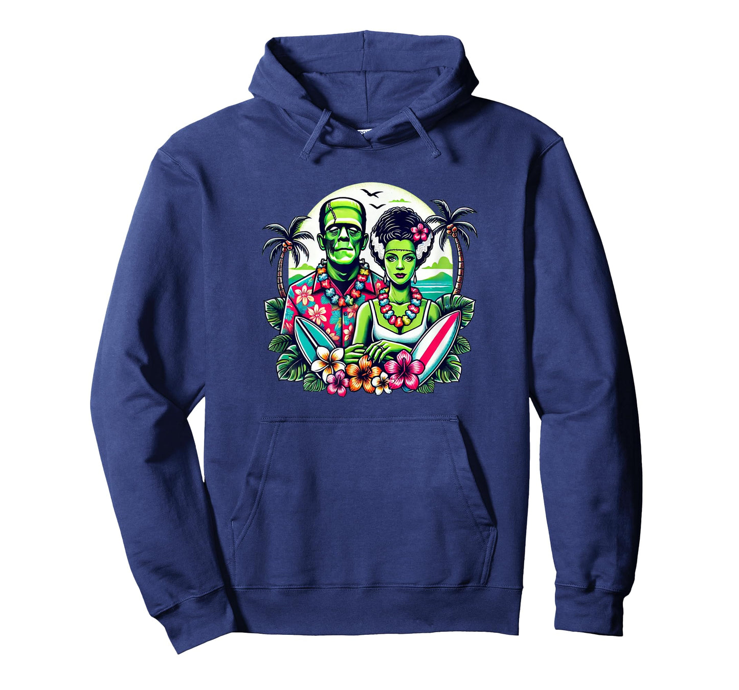 Frankenstein Monster and Bride Tropical Hawaiian Beach T-Shirt
