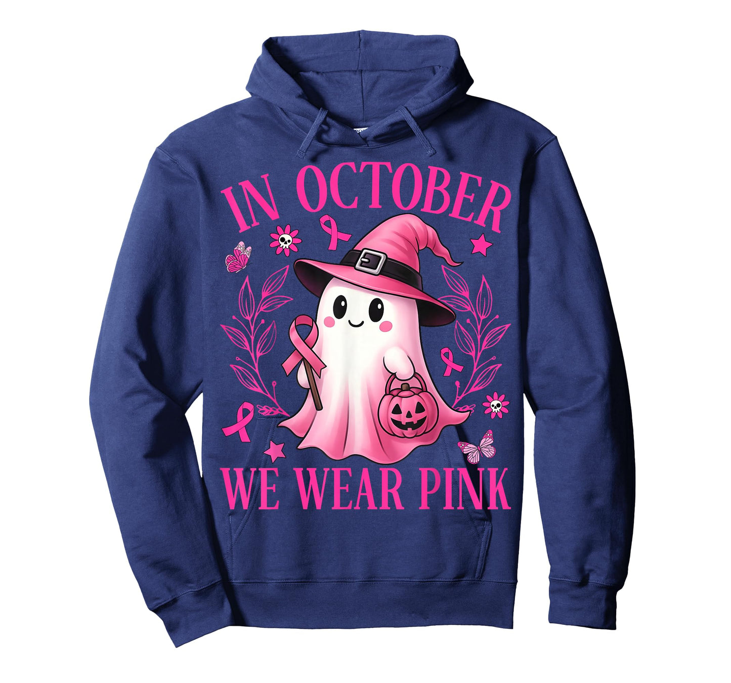In October We Wear Pink Ghost Witch Breast Cancer Awareness T-Shirt