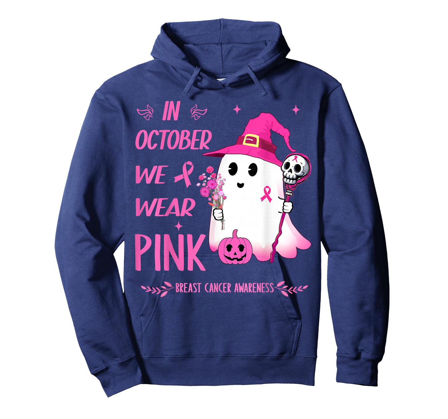 In October We Wear Pink Breast Cancer Awareness Ghost Witch T-Shirt