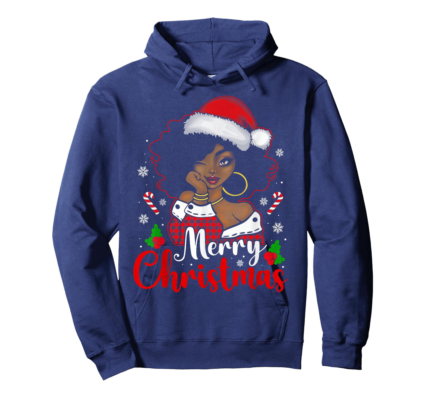 Merry Christmas Black African Girl Santa Hat Xmas Pajamas T-Shirt