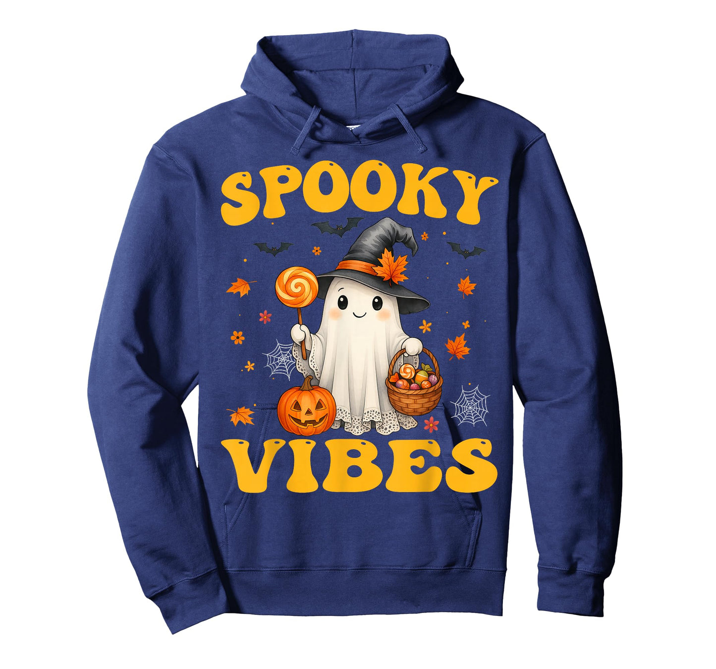 Groovy Spooky Vibes Retro Ghost Holding Pumpkin Halloween T-Shirt