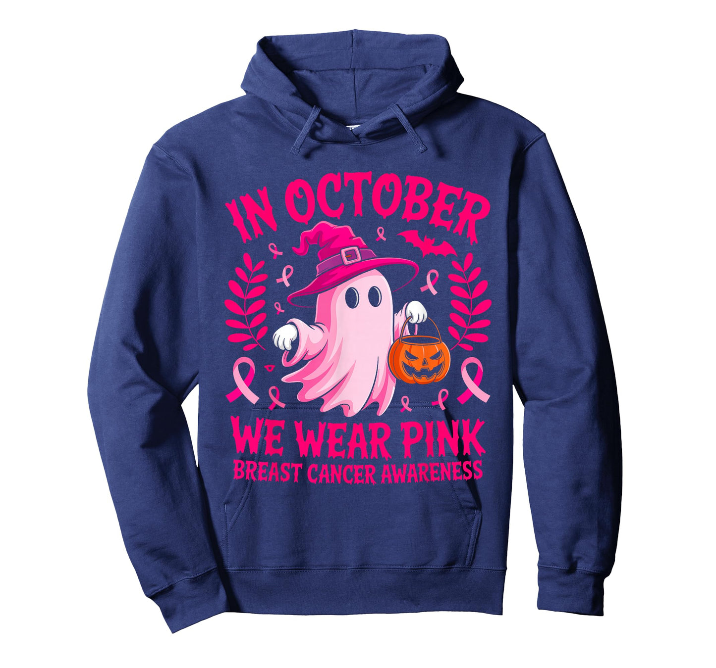 in October We Wear Pink Ghost Halloween Awareness for Women T-Shirt